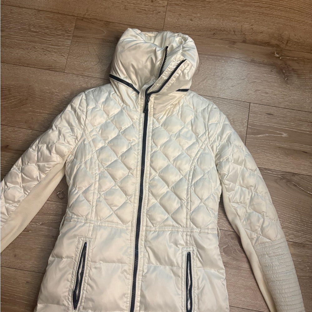 BCBGMaxAzria Quilted Cream Puffer Coat - Picture 2 of 4
